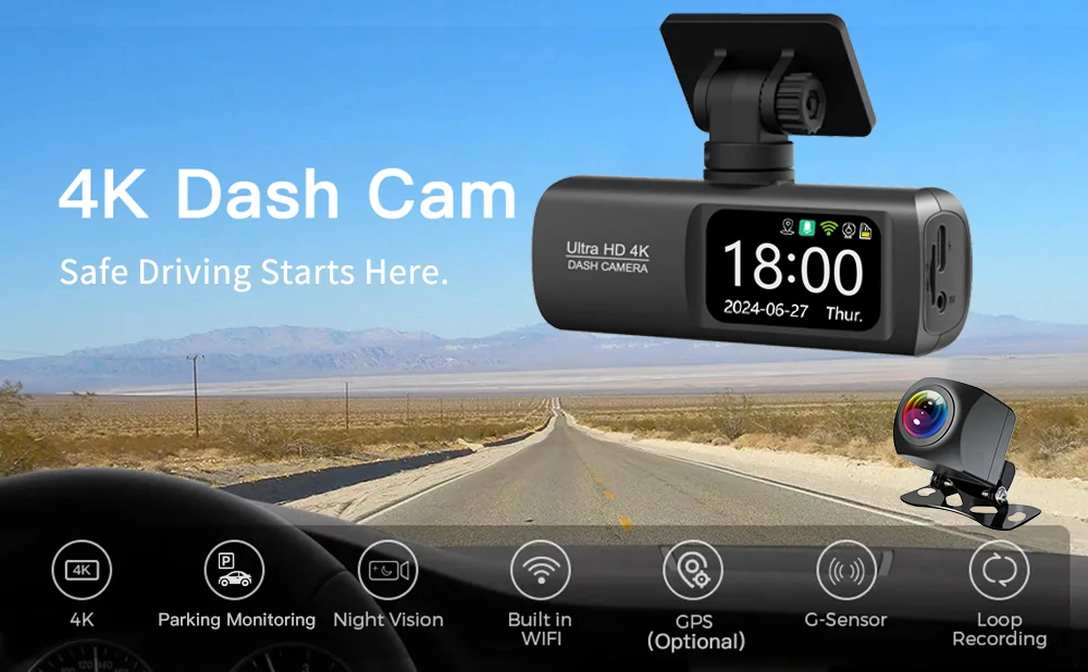 Soam Dash Cam 4K+1080P Dual-channel Dash Car Camera Recorder With GPS WiFi Car DVR 24H Parking Monitor Black Box - Image 16