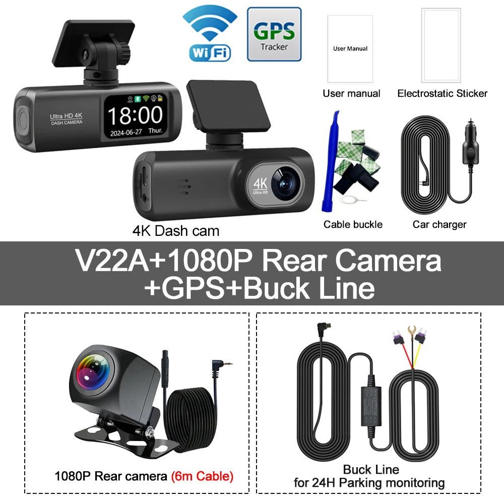 Soam Dash Cam 4K+1080P Dual-channel Dash Car Camera Recorder With GPS WiFi Car DVR 24H Parking Monitor Black Box - Image 7
