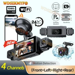 WIFI 360° DashCam 3/4 Channels Video Recorder 1080P Car DVR 24H Parking Monitor Front Right Rear View Night Vision Black Box