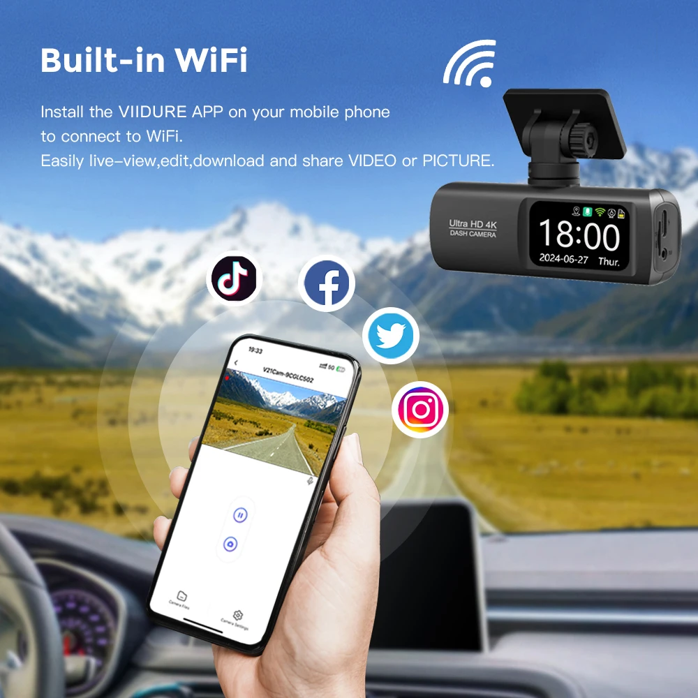 Soam Dash Cam 4K+1080P Dual-channel Dash Car Camera Recorder With GPS WiFi Car DVR 24H Parking Monitor Black Box - Image 5