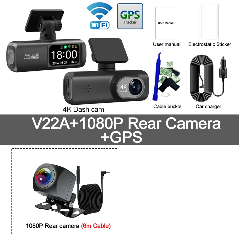 Soam Dash Cam 4K+1080P Dual-channel Dash Car Camera Recorder With GPS WiFi Car DVR 24H Parking Monitor Black Box - Image 9