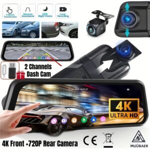 Dash Camera for Cars, 10'' Rear View Mirror Camera Mirror Dash Cam, 4K Front And 720P Rear Backup Camera, Full Touch Screen, Loop Recording, Night Vision, 170° Wide Angle, Includes 32G Card, Easy to Install, Black Friday & Halloween Perfect Gifts