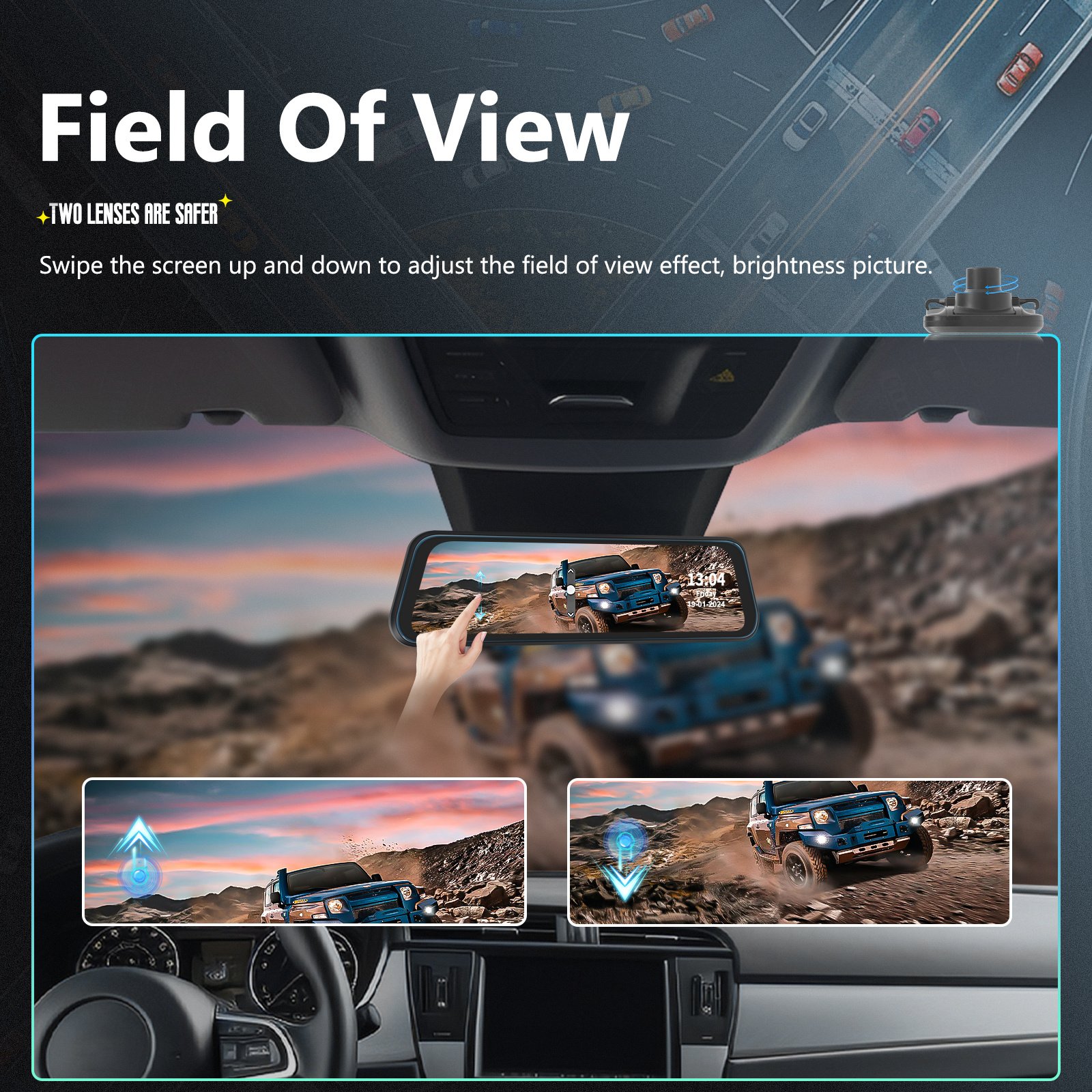 9.66 Inch 4K Mirror Dash Cam, Rear View Mirror Camera with 1080P Rear Camera, 24H Parking Mode, Night Vision, Loop Recording, Free 64GB Card - Image 7