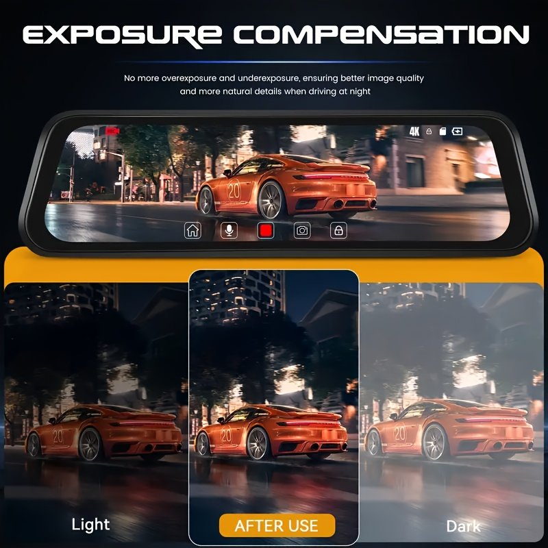 Dash Camera for Cars, 10'' Rear View Mirror Camera Mirror Dash Cam, 4K Front And 720P Rear Backup Camera, Full Touch Screen, Loop Recording, Night Vision, 170° Wide Angle, Includes 32G Card, Easy to Install, Black Friday & Halloween Perfect Gifts - Image 5