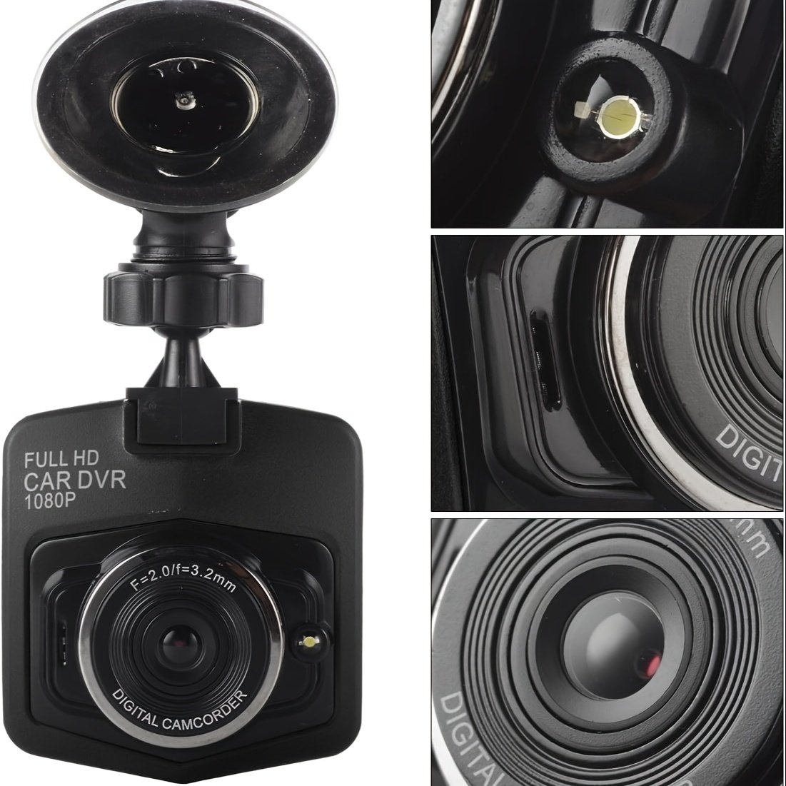 Full 1080P Wide Angle Dash Cam - Driving Recorder Car DVR with Night Vision, Gravity Sensor, Loop Recording, Motion Detection - Easy Install Suction Cup Mount, Without Memory Card - Black - Image 13