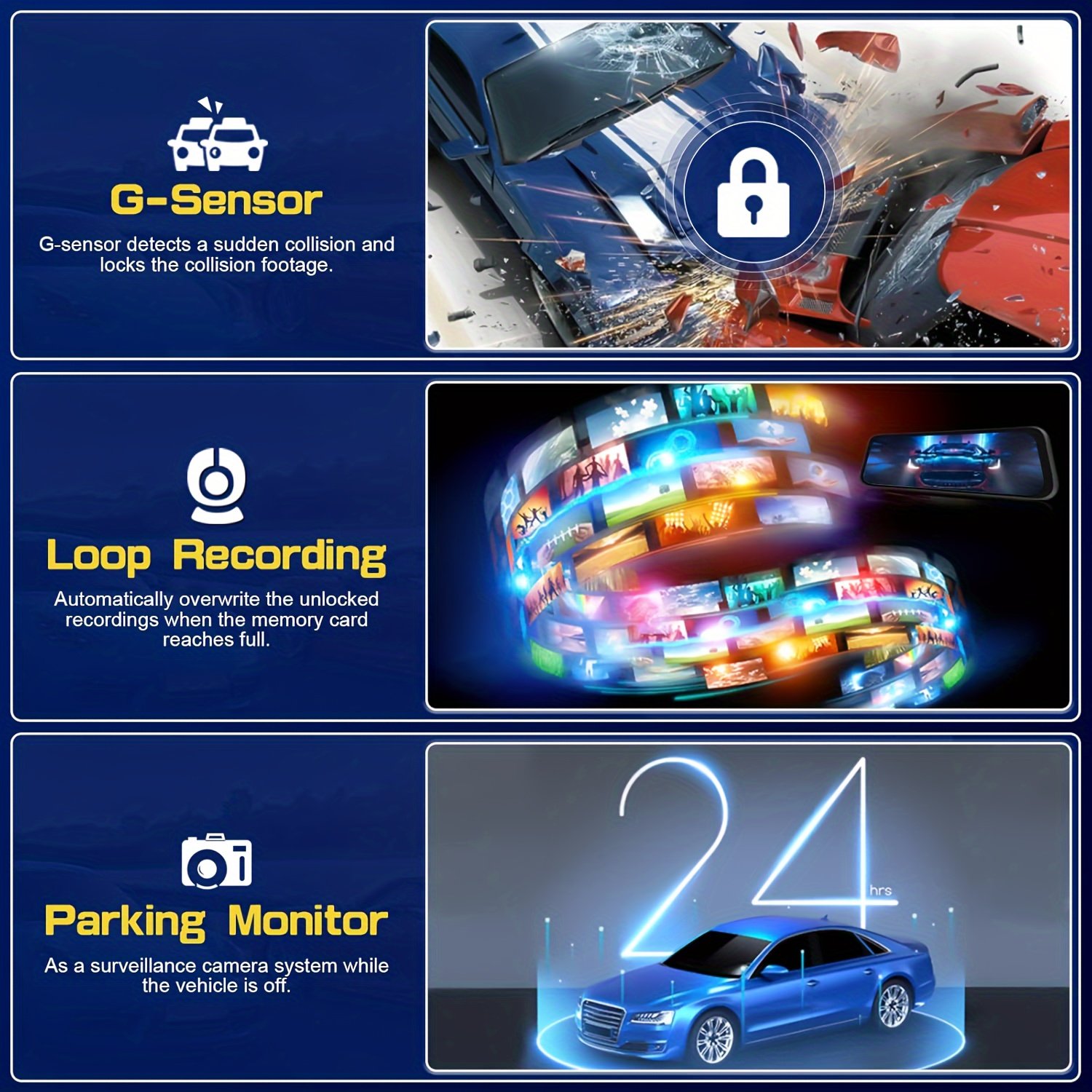 Dash Camera for Cars, 10'' Rear View Mirror Camera Mirror Dash Cam, 4K Front And 720P Rear Backup Camera, Full Touch Screen, Loop Recording, Night Vision, 170° Wide Angle, Includes 32G Card, Easy to Install, Black Friday & Halloween Perfect Gifts - Image 16