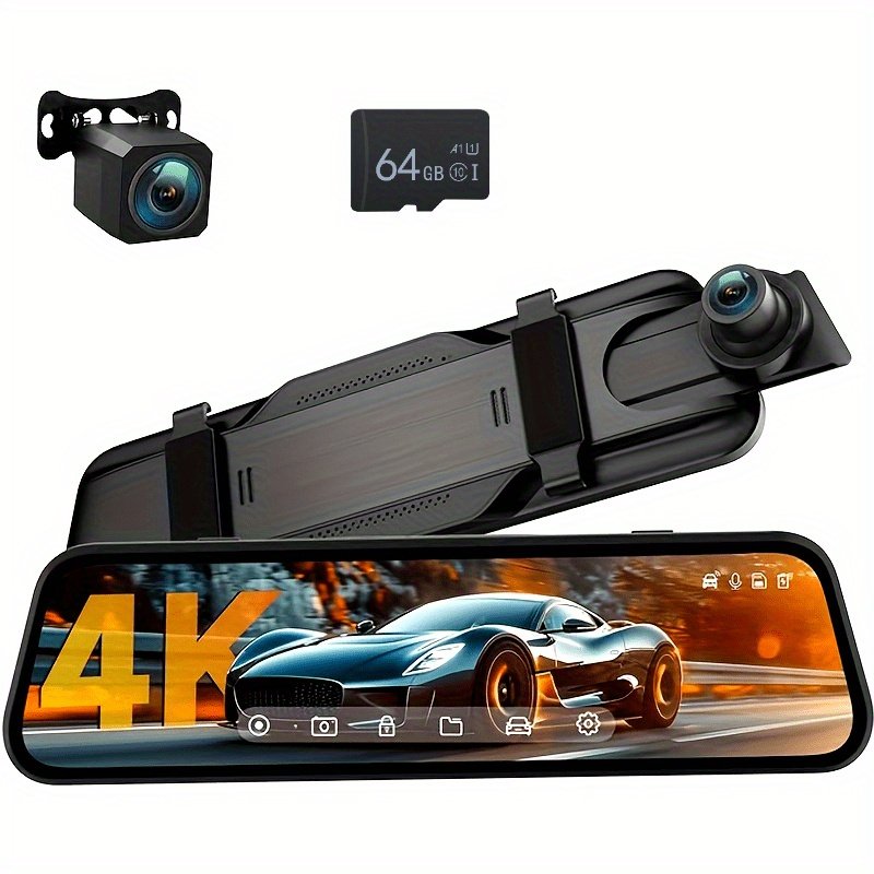 9.66 Inch 4K Mirror Dash Cam, Rear View Mirror Camera with 1080P Rear Camera, 24H Parking Mode, Night Vision, Loop Recording, Free 64GB Card - Image 2