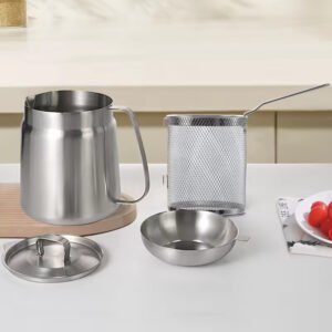 Thickened 304 Stainless Steel Food-grade Oil Dispenser, 3.5-liter Large Capacity, With Filter And Frying Basket